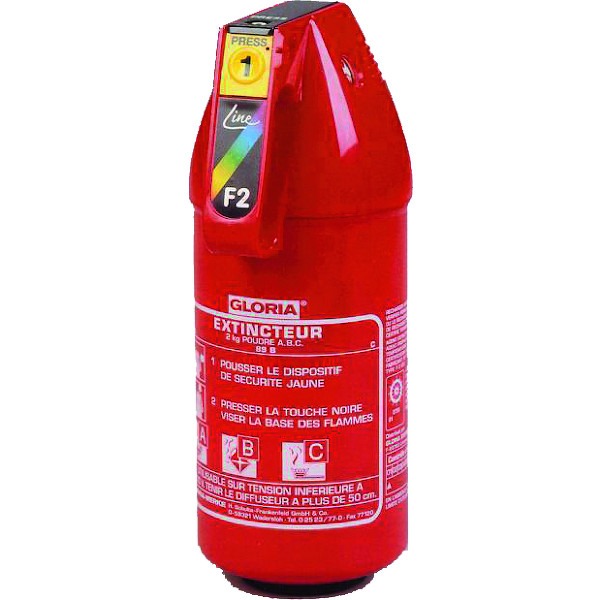 Extincteur à poudre classe A, B et C GLORIA - 2 Kg